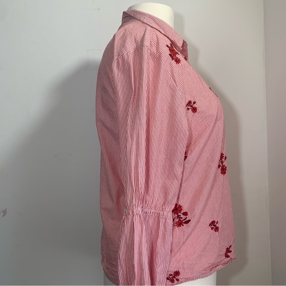 Primark Western Stripe Shirt Red & White Long Sleeve Button-Down Embroidery UK14 - Picture 6 of 13